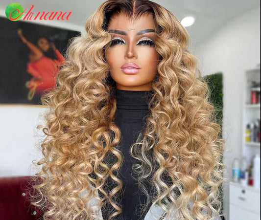 Honey Blonde Deep Curly 13x6 Lace Front Wigs Transparent Lace Human Hair